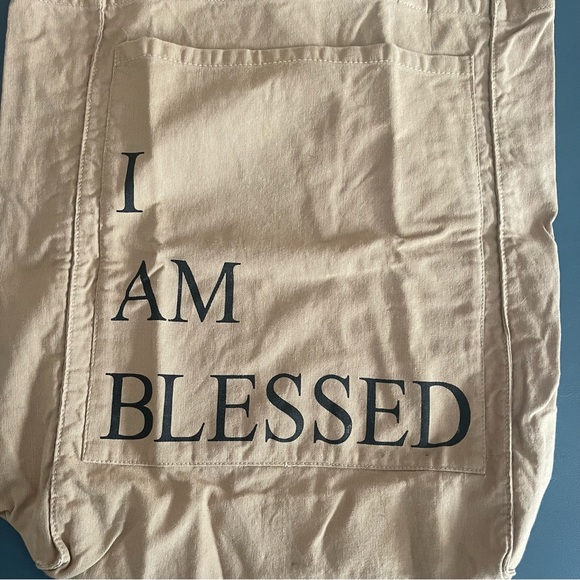 I am blessed tan tote bag front pocket 16 X 17 - Picture 2 of 6